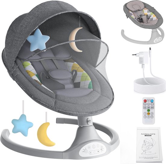 Bioby elektrisch wipstoel - baby schommelstoel - elektrische babyschommel - babyswing - wipstoeltjes voor baby met klamboe - grijs