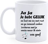 Bedrukte beker Tekst Jaja je hebt gelijk - koffie mok - collega - spreuken -verjaardag - vrienden - geschenk  - gepersonaliseerd cadeau