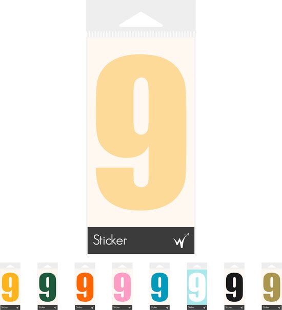Container Sticker Huisnummer - Cijfer 9 Cijfersticker - Kliko Sticker - Deursticker - Weerbestendig - 10 x 6 cm - Crème