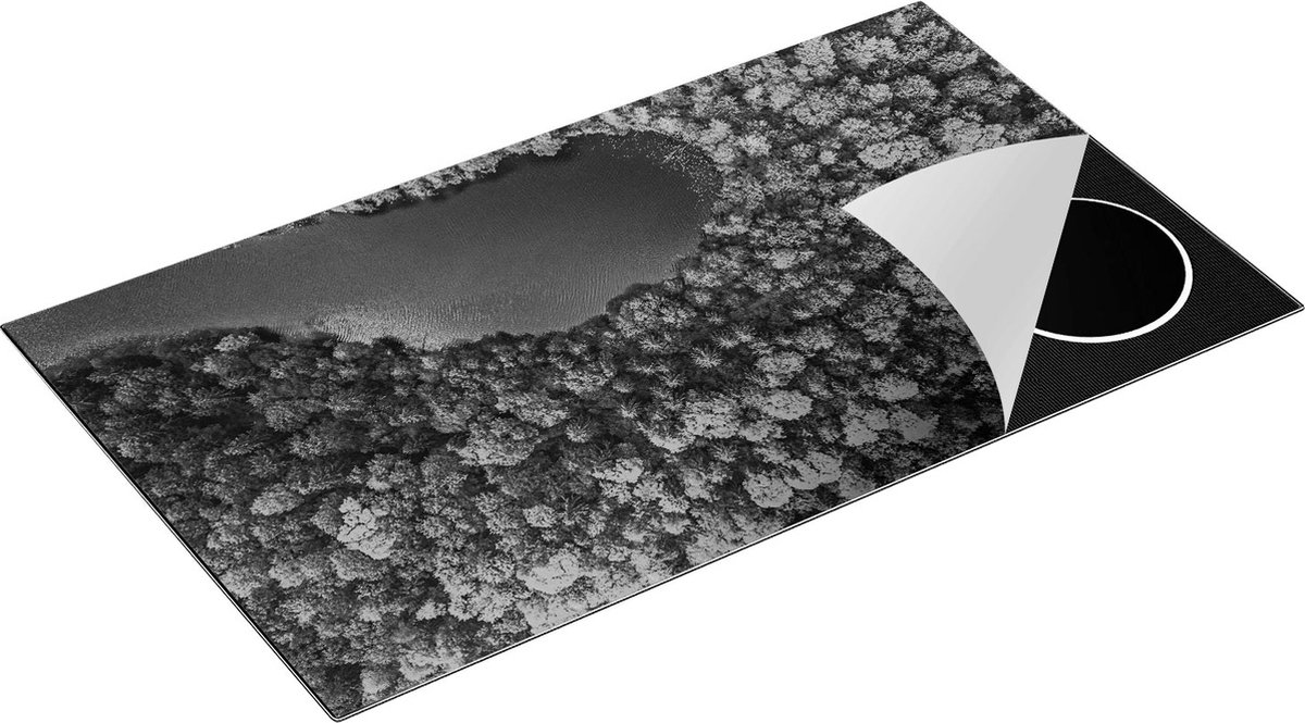 Chefcare Inductie Beschermer Kleurrijke Bos met Bomen naast een Meer - Zwart Wit - 89,6x51,6 cm - Afdekplaat Inductie - Kookplaat Beschermer - Inductie Mat