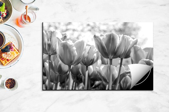 Chefcare Inductie Beschermer Oranje Rode Tulpen - Zwart Wit - 85x55 cm - Afdekplaat Inductie - Kookplaat Beschermer - Inductie Mat