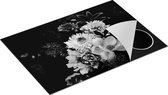 Chefcare Inductie Beschermer Diverse Bloemen op Zwart Achtergrond - Zwart Wit - 77x51 cm - Afdekplaat Inductie - Kookplaat Beschermer - Inductie Mat