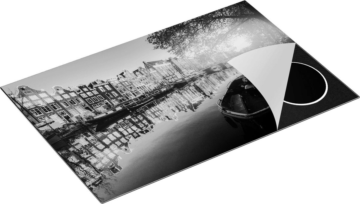 Chefcare Inductie Beschermer Amsterdamse Gracht bij Zonsondergang - Zwart Wit - 80,2x52,2 cm - Afdekplaat Inductie - Kookplaat Beschermer - Inductie Mat