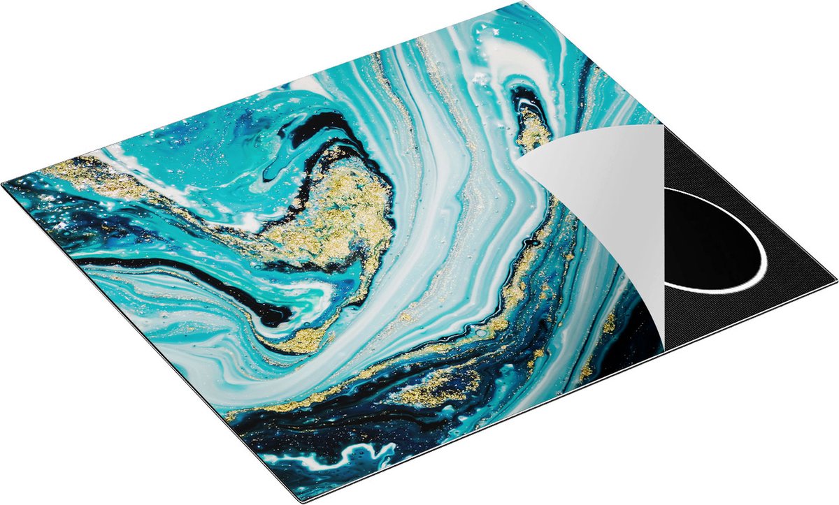Chefcare Inductie Beschermer Abstracte Luxe Kunst in het Blauw met Goud - 57,6x51,6 cm - Afdekplaat Inductie - Kookplaat Beschermer - Inductie Mat