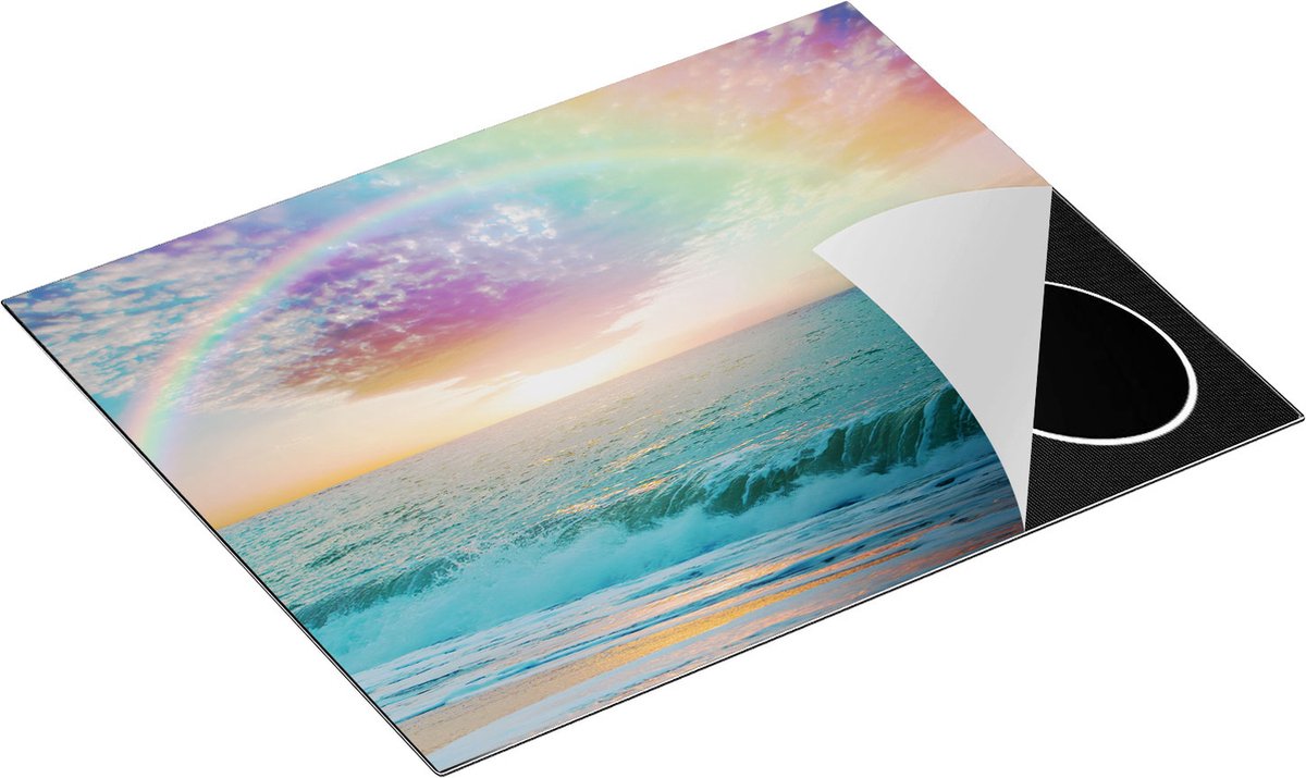 Chefcare Inductie Beschermer Regenboog in het Water bij het Strand - 65x52 cm - Afdekplaat Inductie - Kookplaat Beschermer - Inductie Mat