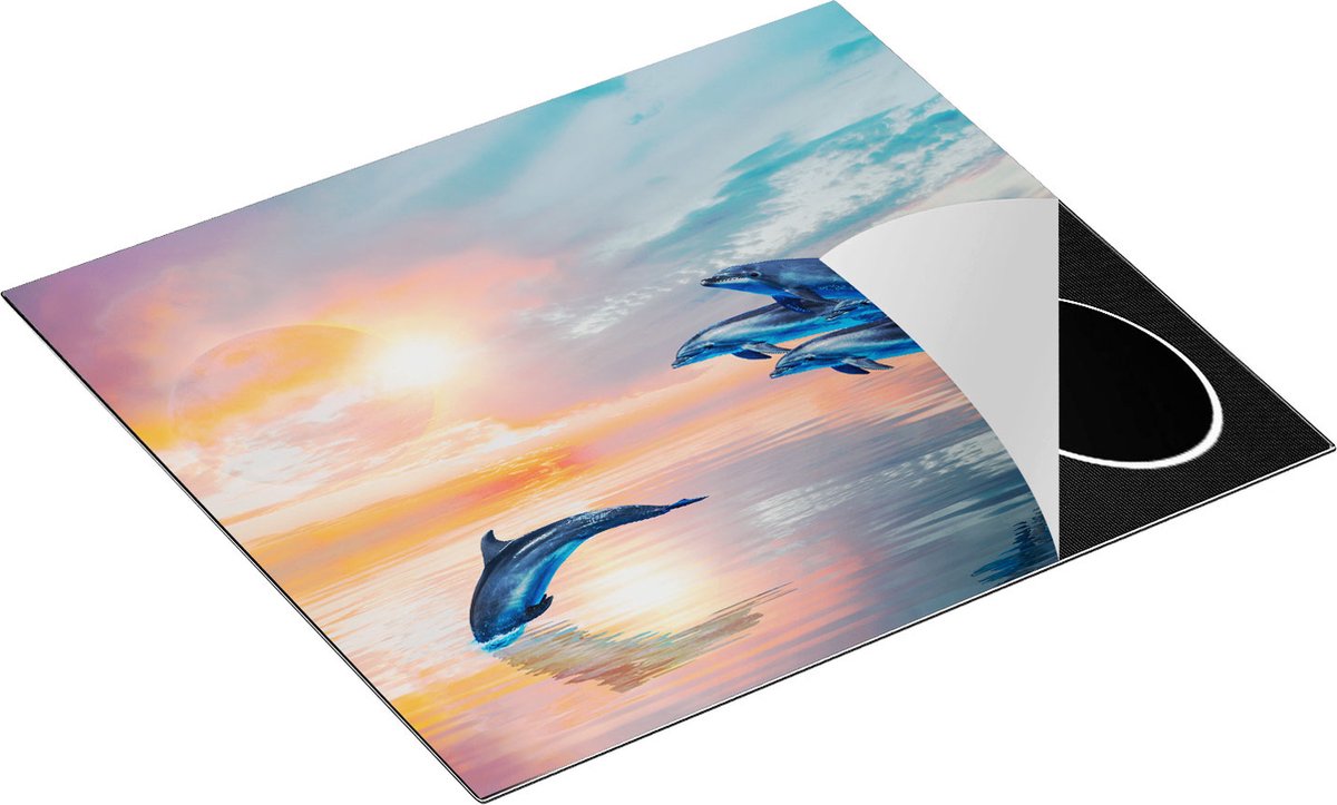 Chefcare Inductie Beschermer Groep Dolfijnen Springen uit het Water - 59x52 cm - Afdekplaat Inductie - Kookplaat Beschermer - Inductie Mat