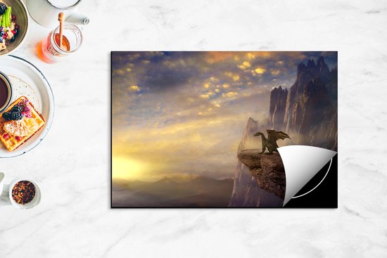 Chefcare Inductie Beschermer Draak op een Rots bij Zonsondergang - 75x55 cm - Afdekplaat Inductie - Kookplaat Beschermer - Inductie Mat
