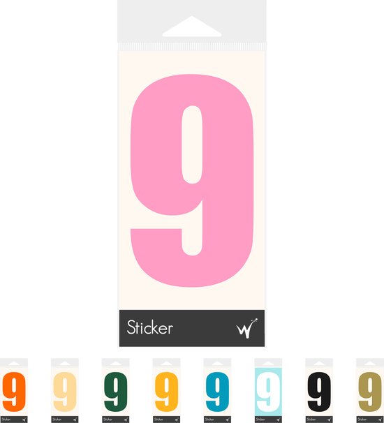 Container Sticker Huisnummer - Cijfer 9 Cijfersticker - Kliko Sticker - Deursticker - Weerbestendig - 10 x 6 cm - Roze