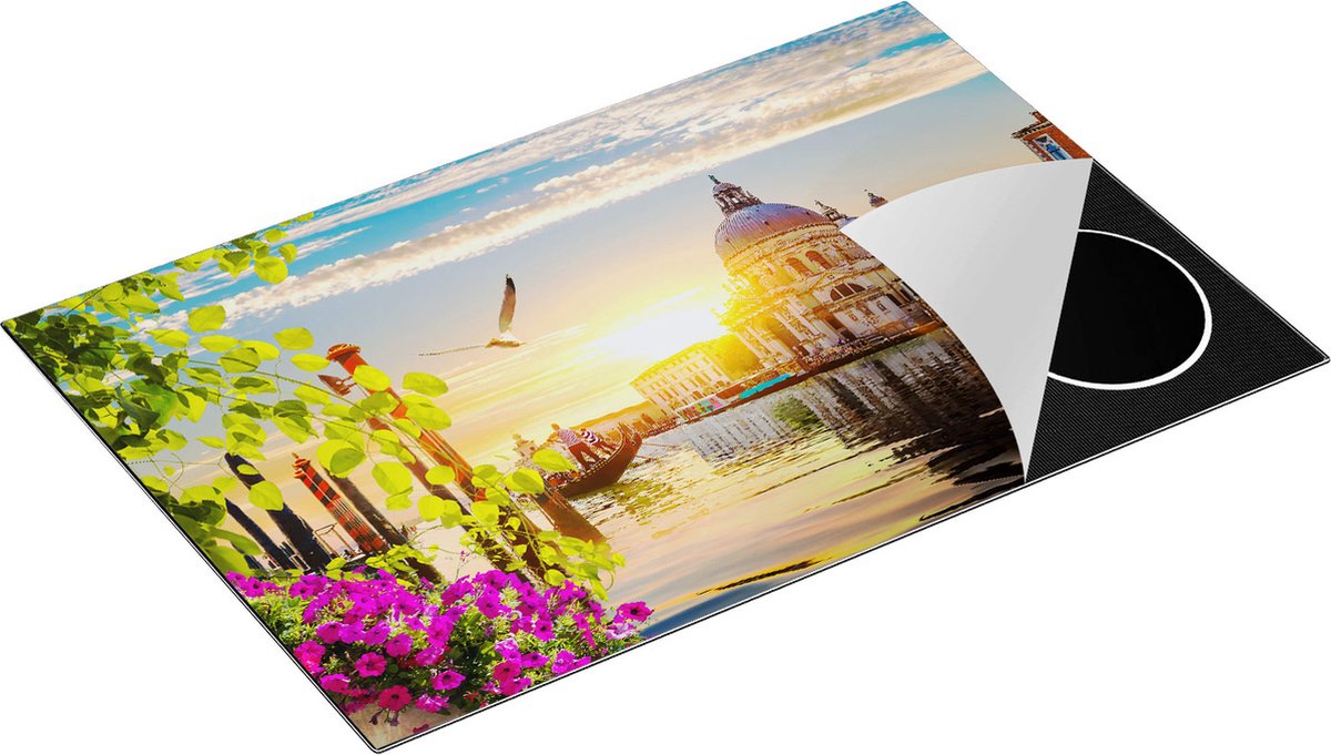 Chefcare Inductie Beschermer Kanaal in Venetië met Bloemen - 83x51,5 cm - Afdekplaat Inductie - Kookplaat Beschermer - Inductie Mat