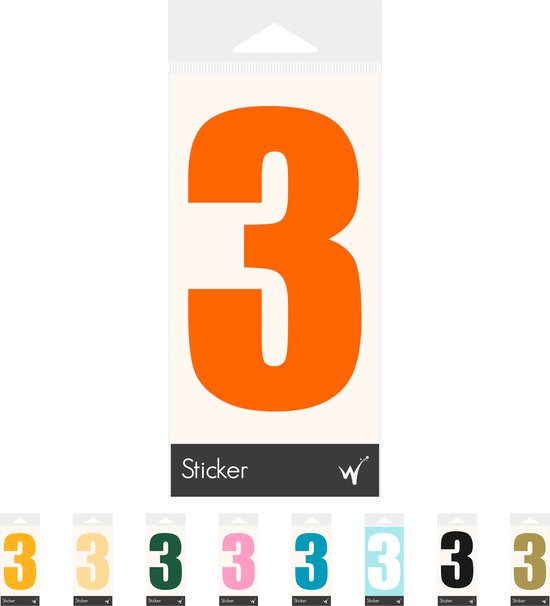 Container Sticker Huisnummer - Cijfer 3 Cijfersticker - Kliko Sticker - Deursticker - Weerbestendig - 10 x 5,5 cm - Oranje