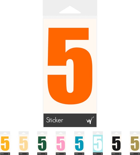 Container Sticker Huisnummer - Cijfer 5 Cijfersticker - Kliko Sticker - Deursticker - Weerbestendig - 10 x 6 cm - Oranje