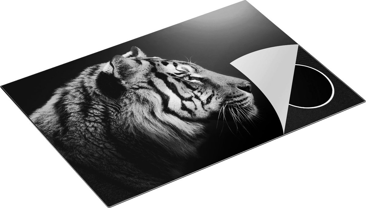 Chefcare Inductie Beschermer Zijaanzicht van een Tijger - Tijgerkop - Zwart Wit - 75x50 cm - Afdekplaat Inductie - Kookplaat Beschermer - Inductie Mat