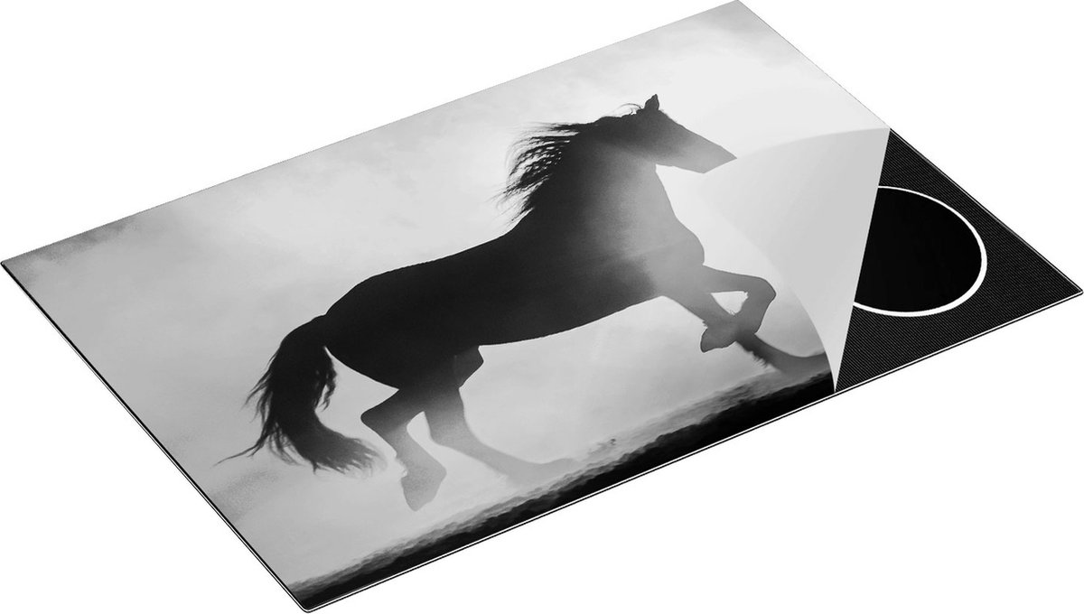 Chefcare Inductie Beschermer Silhouet van een Paard - Zwart Wit - 80x50 cm - Afdekplaat Inductie - Kookplaat Beschermer - Inductie Mat