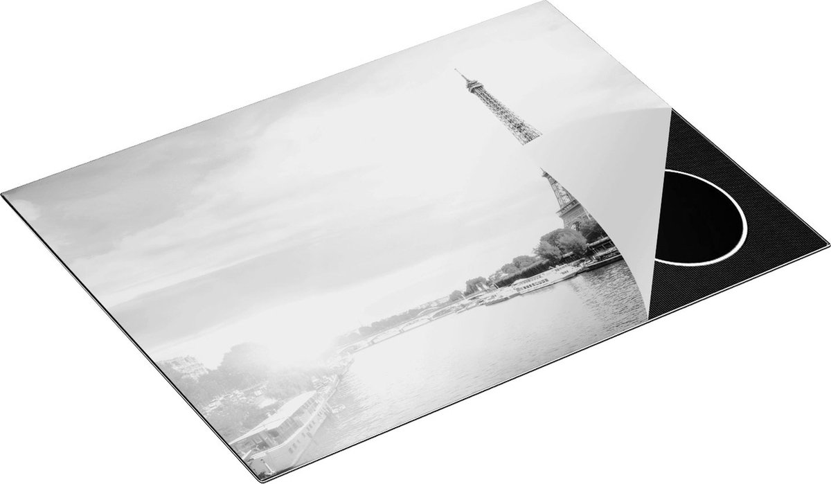 Chefcare Inductie Beschermer Eiffeltoren in Parijs aan het Water - Zwart Wit - 70x52 cm - Afdekplaat Inductie - Kookplaat Beschermer - Inductie Mat