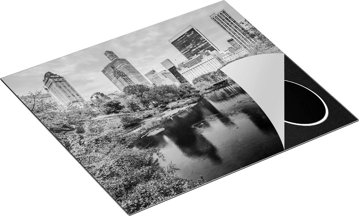 Chefcare Inductie Beschermer Kleurrijke Central Park tijdens de Herfst - Zwart Wit - 59x52 cm - Afdekplaat Inductie - Kookplaat Beschermer - Inductie Mat