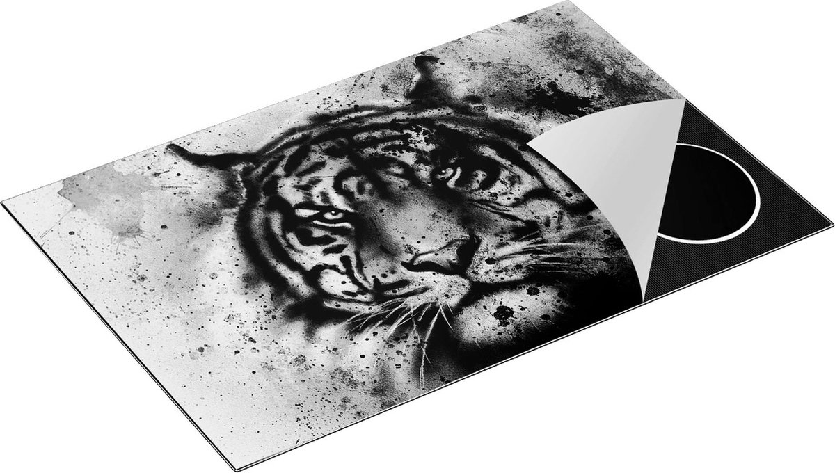 Chefcare Inductie Beschermer Geschilderde Tijger - Abstract - Zwart Wit - 83x51,5 cm - Afdekplaat Inductie - Kookplaat Beschermer - Inductie Mat