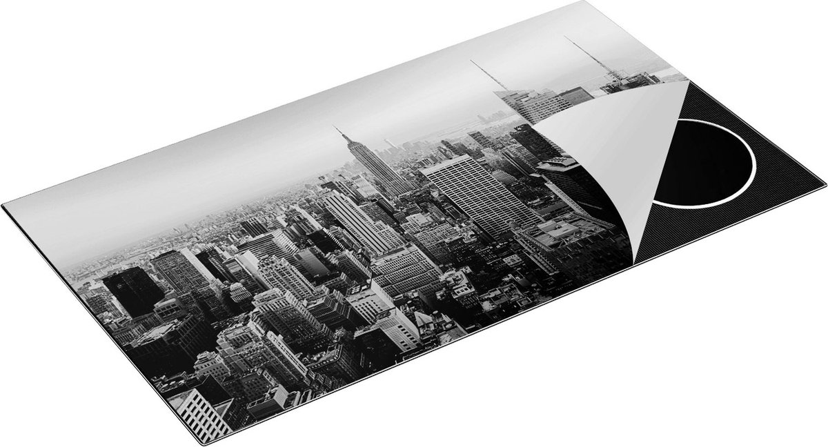 Chefcare Inductie Beschermer New York Skyline met Wolkenkrabbers - Zwart Wit - 95x50 cm - Afdekplaat Inductie - Kookplaat Beschermer - Inductie Mat