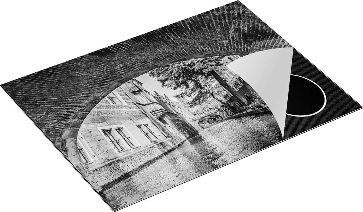 Chefcare Inductie Beschermer Gracht in Utrecht onder de Brug - Zwart Wit - 70x55 cm - Afdekplaat Inductie - Kookplaat Beschermer - Inductie Mat