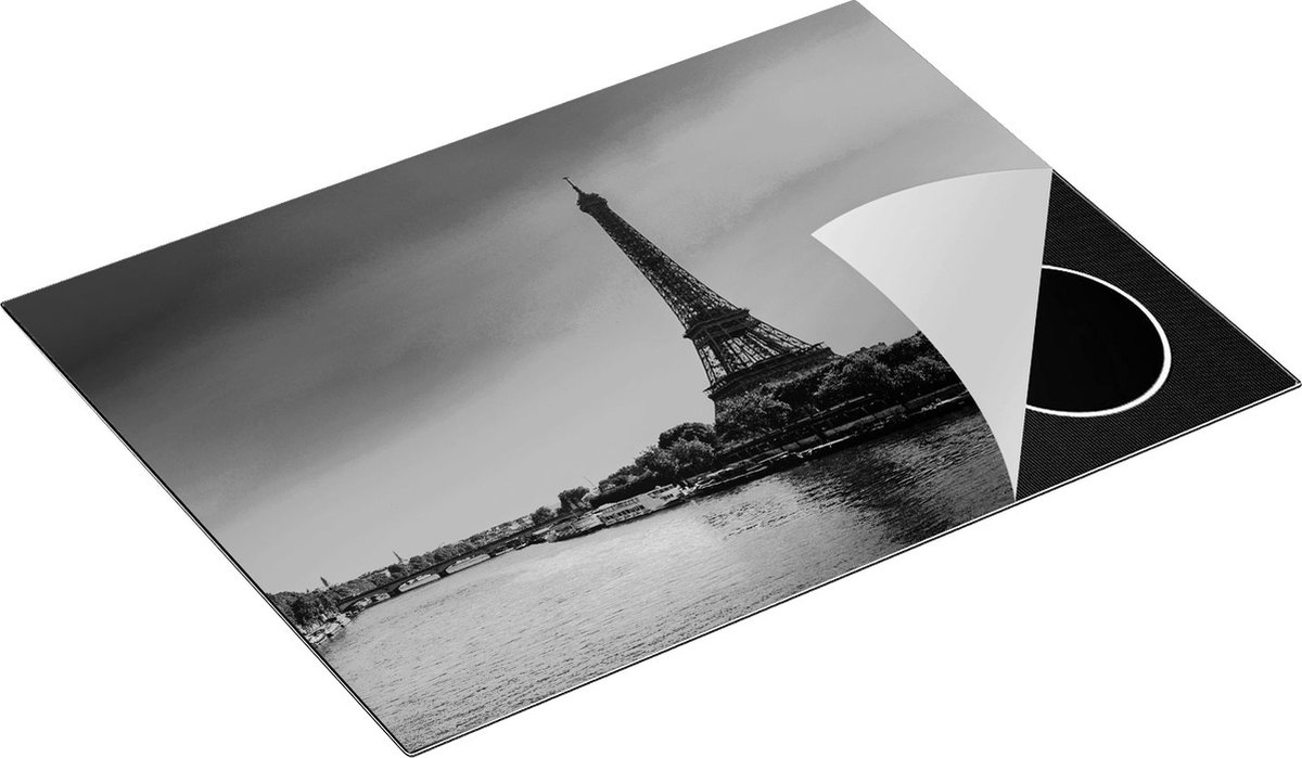 Chefcare Inductie Beschermer Eiffeltoren in Parijs tijdens Zonsopgang - Zwart Wit - 71x52 cm - Afdekplaat Inductie - Kookplaat Beschermer - Inductie Mat