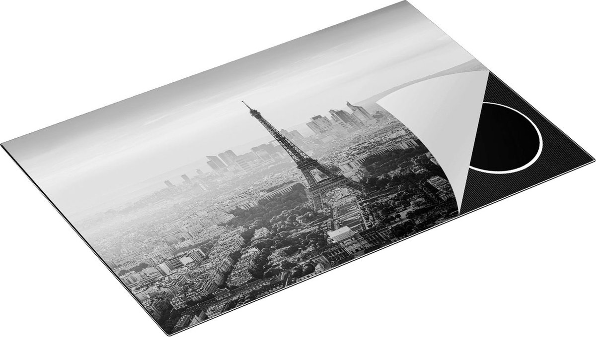Chefcare Inductie Beschermer Skyline van Parijs met de Eiffeltoren - Zwart Wit - 81,6x52,7 cm - Afdekplaat Inductie - Kookplaat Beschermer - Inductie Mat