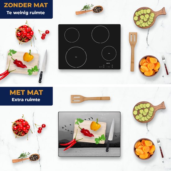 Chefcare Inductie Beschermer Silhouet van Zwerm Vogels bij Zonsondergang - Zwart Wit - 70x55 cm - Afdekplaat Inductie - Kookplaat Beschermer - Inductie Mat