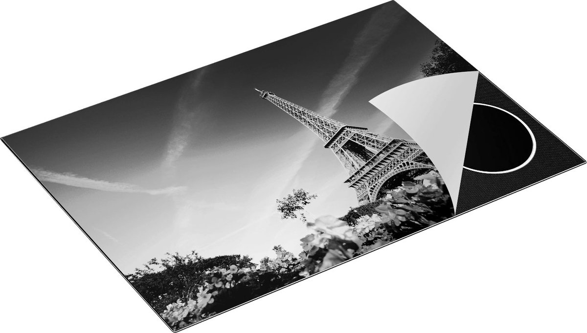 Chefcare Inductie Beschermer Eiffeltoren in Parijs met Bloemen - Zwart Wit - 77x51 cm - Afdekplaat Inductie - Kookplaat Beschermer - Inductie Mat
