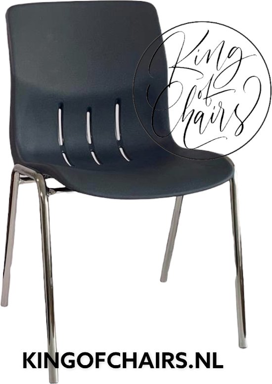 King of Chairs model KoC Denver antraciet met verchroomd onderstel. Kantinestoel stapelstoel kuipstoel vergaderstoel tuinstoel kantine stoel stapel stoel tuin stoel  kantinestoelen stapelstoelen kuipstoelen stapelbare keukenstoel Napels eetkamerstoel