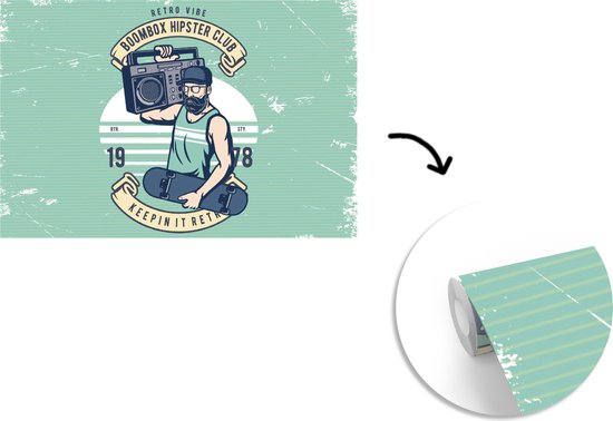 Papier peint - Papier peint photo murale Mancave - Skateboard - Radio - Vintage - Largeur 450 cm x Hauteur 300 cm