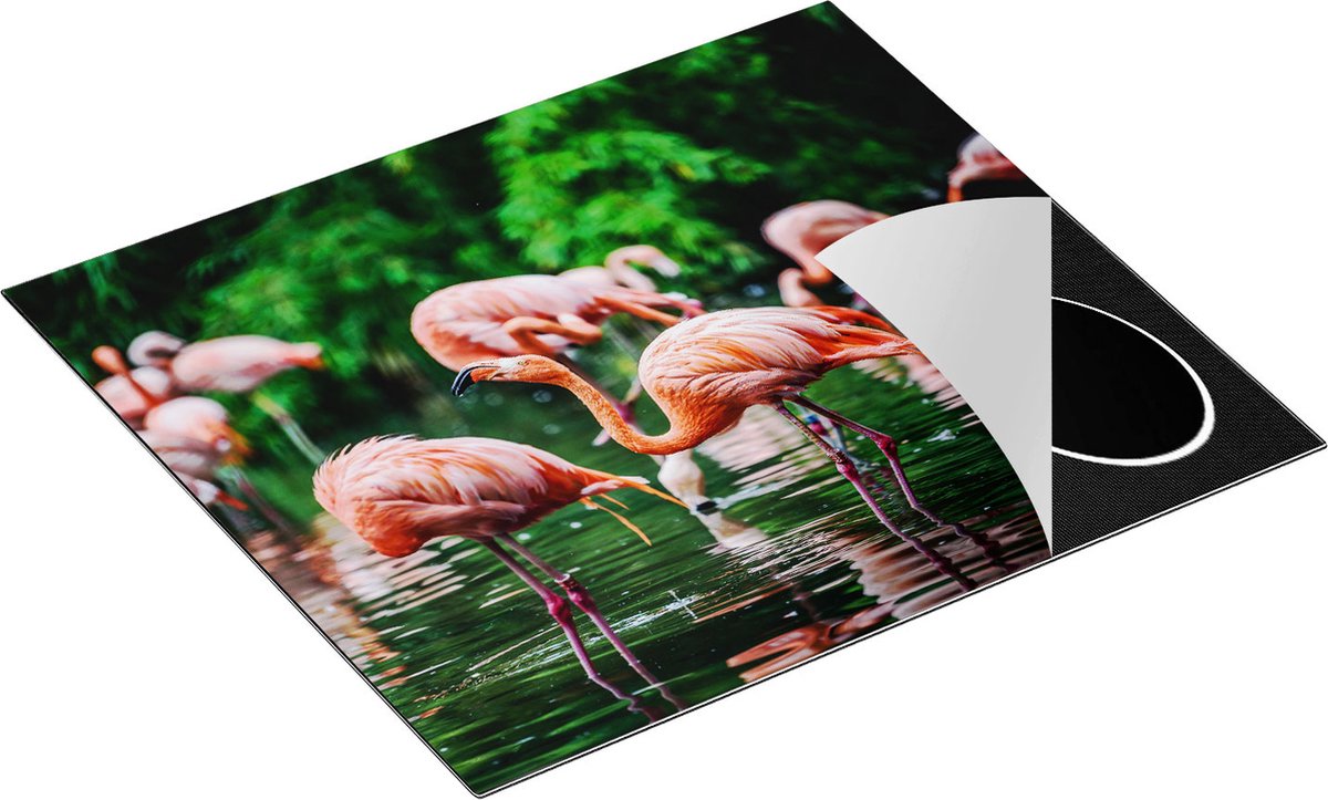 Chefcare Inductie Beschermer Kudde Flamingo's in de Jungle in het Water - 59x52 cm - Afdekplaat Inductie - Kookplaat Beschermer - Inductie Mat