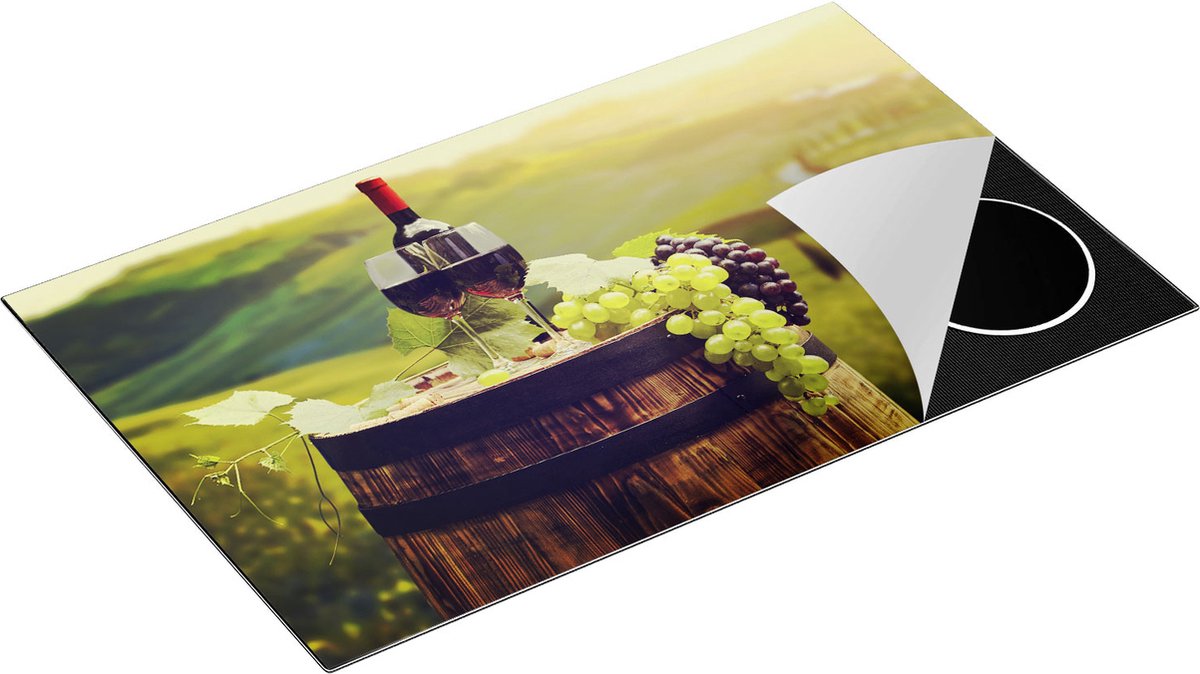 Chefcare Inductie Beschermer Wijn met Druiven op een Vat in Toscane - 85x50 cm - Afdekplaat Inductie - Kookplaat Beschermer - Inductie Mat