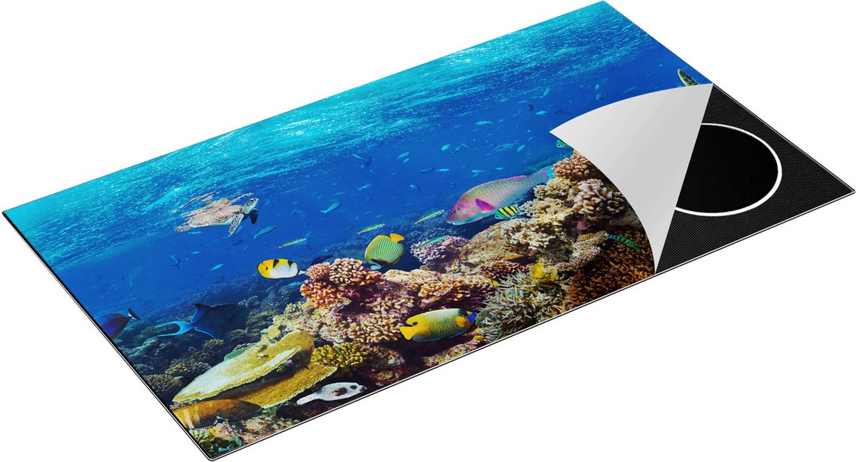 Chefcare Inductie Beschermer Vissen met Koraalrif in de Oceaan - 95x55 cm - Afdekplaat Inductie - Kookplaat Beschermer - Inductie Mat