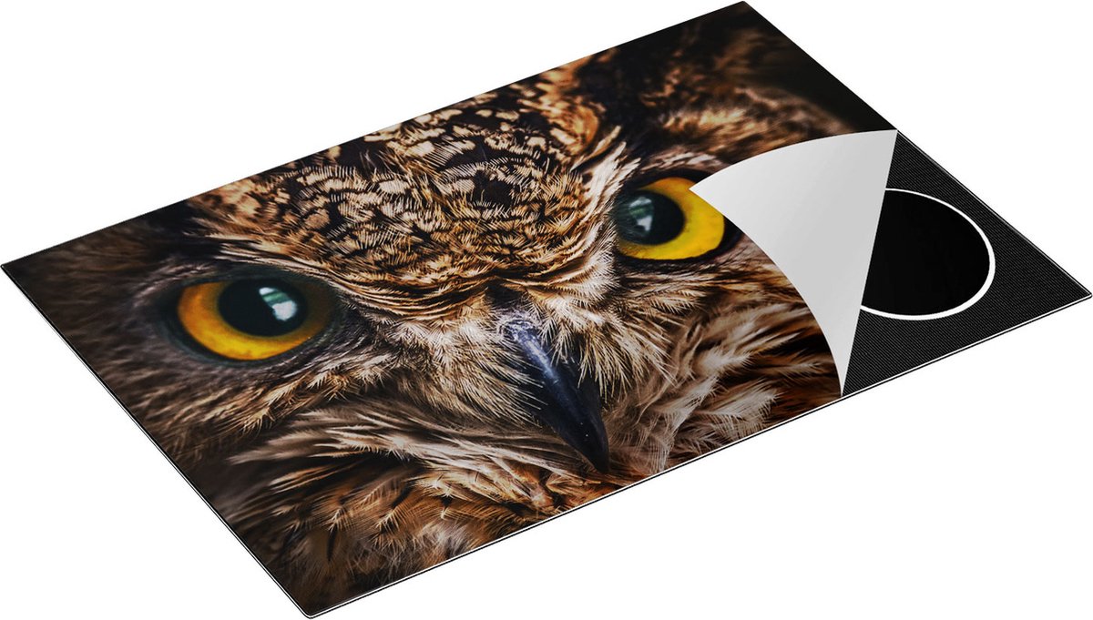 Chefcare Inductie Beschermer Uilenkop met Gele Ogen - Uil - 81,2x52 cm - Afdekplaat Inductie - Kookplaat Beschermer - Inductie Mat