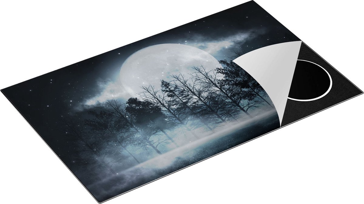 Chefcare Inductie Beschermer Maan tussen de Bomen in de Nacht - 85x52 cm - Afdekplaat Inductie - Kookplaat Beschermer - Inductie Mat
