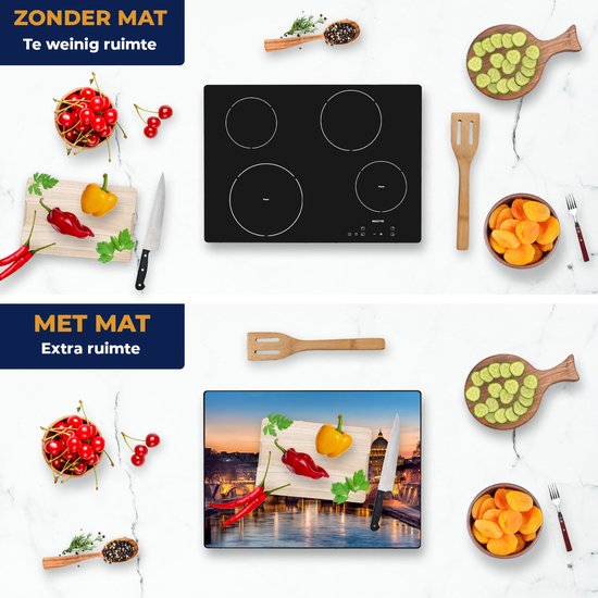 Chefcare Inductie Beschermer Engelenbrug in Rome bij Zonsondergang - 70x50 cm - Afdekplaat Inductie - Kookplaat Beschermer - Inductie Mat