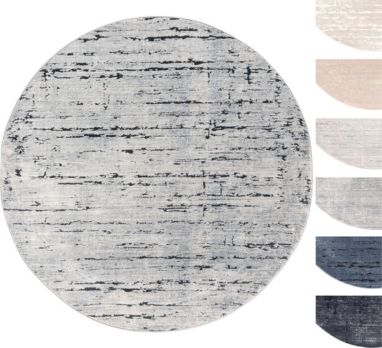 Tapis Salon à Poils Courts Gris Rond 120 cm, Tapis Chambre Moderne, Tapis de Sol Super Doux