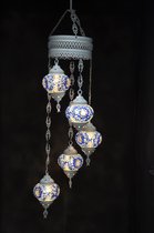 Suspension multicolore verre bleu mosaïque 5 ampoules turc oriental crème lustre marocain