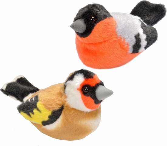 Set van 2x stuks pluche vogels knuffels van 14 cm met geluid