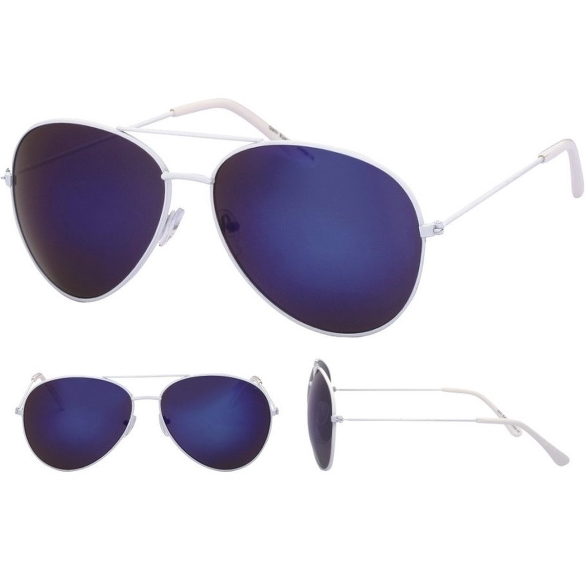 Piloten zonnebril wit met blauwe glazen voor volwassenen - Piloten zonnebrillen dames/heren