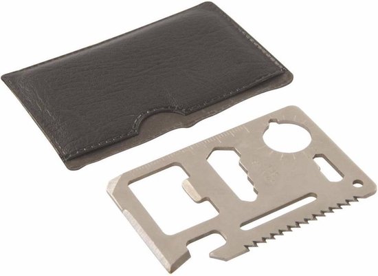 Creditcard survival gear - Multitool card - Zakmes tool - Outdoor kaart - Flesopener kit - RVS - 11 in 1!