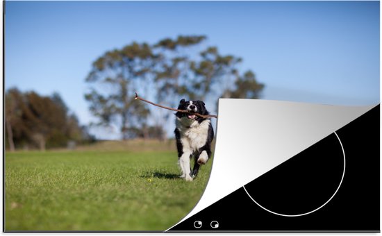 KitchenYeah® Inductie beschermer 81x52 cm - Een border collie met een stok in de mond - Kookplaataccessoires - Afdekplaat voor kookplaat - Inductiebeschermer - Inductiemat - Inductieplaat mat