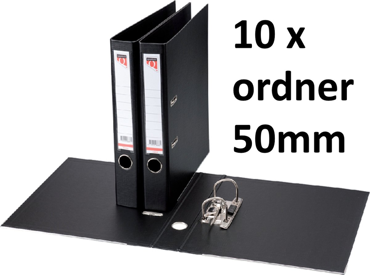 10 x Ordner Quantore - A4 - 50mm breed - PP kunststof - zwart