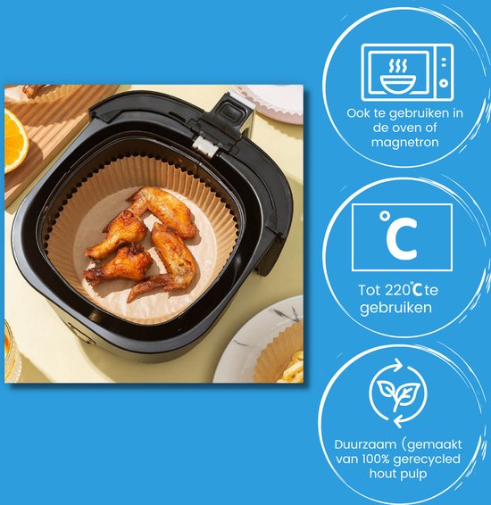 QiQi Airfryer bakpapier - 100 stuks - 20x20CM (LxB) - 16CM bodemdiameter -Wegwerpbakjes - Rond