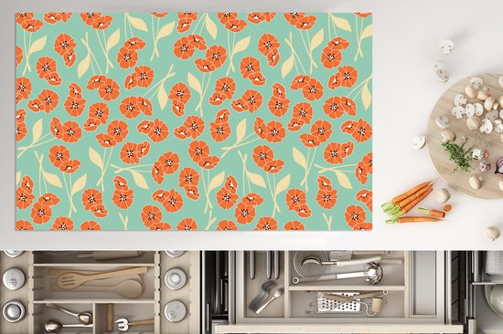 KitchenYeah® Inductie beschermer 91.6x52.7 cm - Retro - Bloemen - Design - Oranje - Kookplaataccessoires - Afdekplaat voor kookplaat - Inductiebeschermer - Inductiemat - Inductieplaat mat