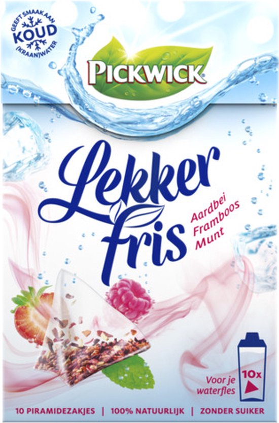 Pickwick Lekker Fris Aardbei Framboos Munt (40 zakjes), Smaakmaker voor je Koude Waterfles, 4 x 10 Zakjes