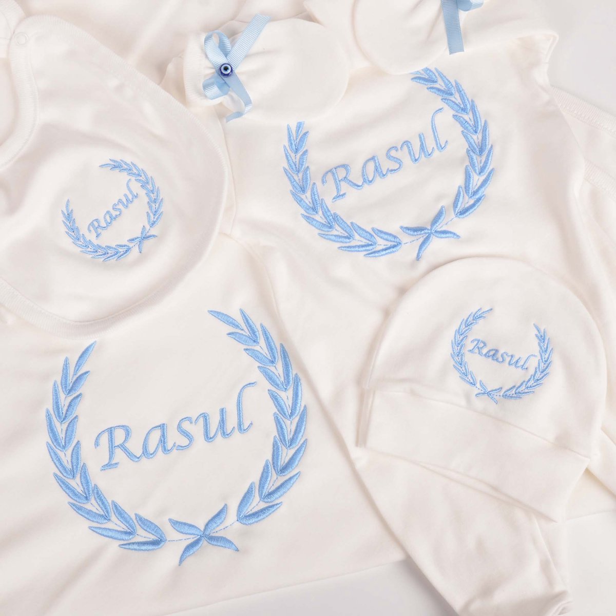 Goedkoopste Geboorteset voor babyjongens 5-delige sets Gepersonaliseerde Naam Geborduurd, Nieuwe Baby Deken Kussen Coming Home Outfits Geboorte Cadeau, Nieuwe Baby Cadeaus, Pasgeboren Kleding, Blauw Baby Kleding jongen, Baby Born Kleertjes