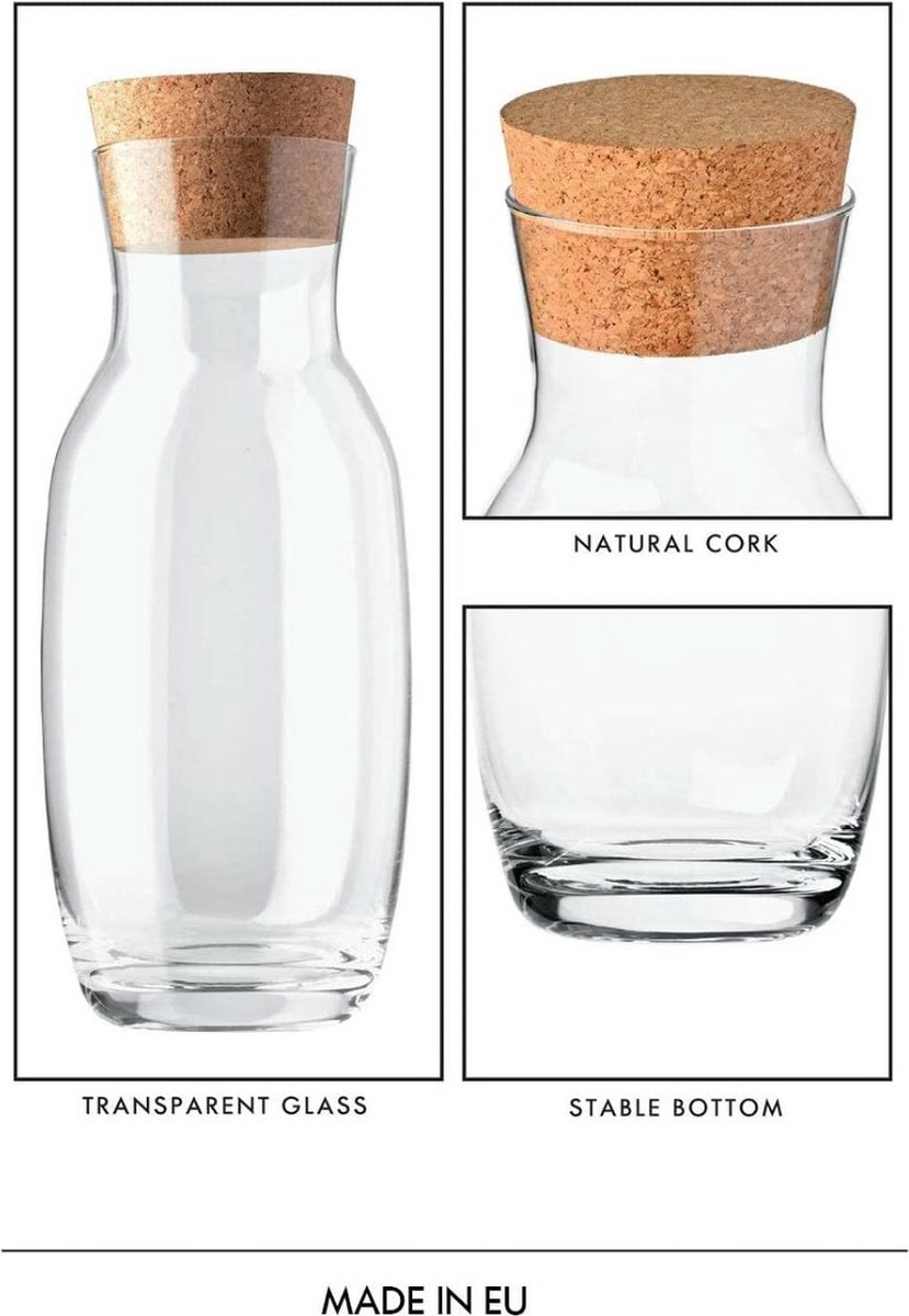 Glazen karaf met kurkstop voor water, sap, melk - 1000 ml — cadeau in Koken & Dineren - foto 2