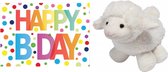 Pluche knuffel lammetje/schaap 16 cm met A5-size Happy Birthday wenskaart - Verjaardag cadeau setje - Een knuffel sturen