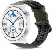 Strap-it Leren / siliconen smartwatch bandje - geschikt voor Huawei Watch GT 3 Pro 43mm / GT 2 42mm / GT 3 42mm - groen