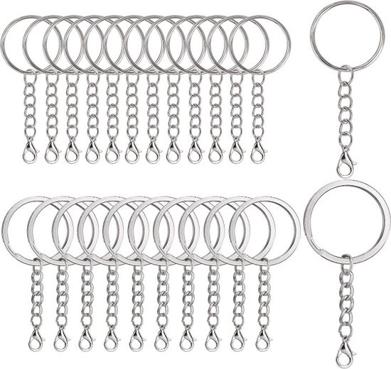 YapitHome 60 Stuks Sleutelhangers Met Ketting en Springringen - Metalen Ringen Met Open Springringen, Ronde Set Voor Kunstambachten