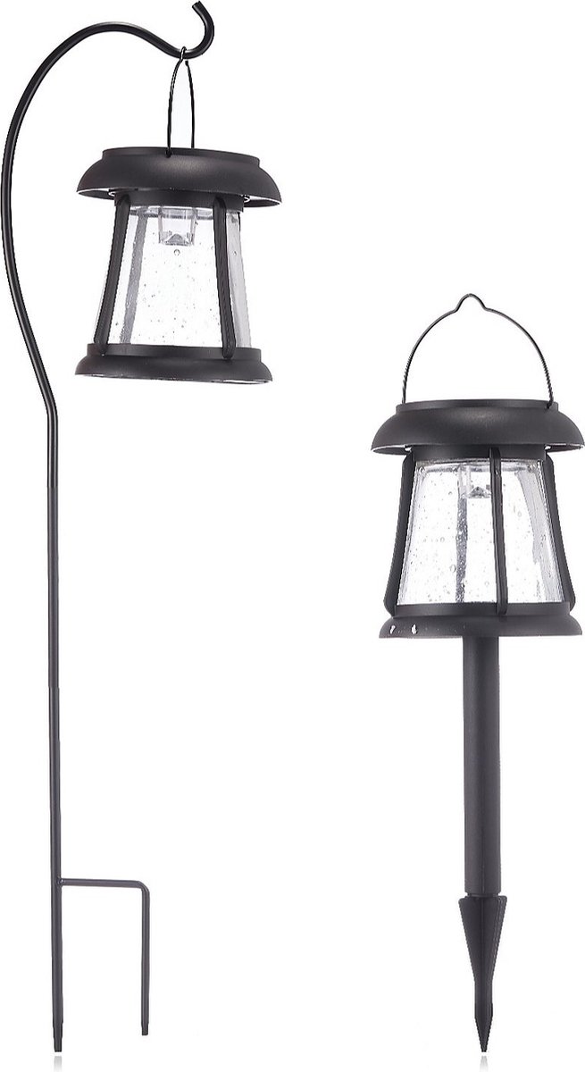 Luxform - 2 Set Solar tuinlamp - 3in1 (Prikker, Tafel en Hanglamp in 1!) - 15 Lumen lichtopbrengst - werkend op zonne energie - Zwart - LED
